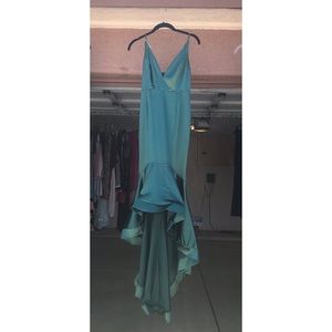 Green Hugh Low satin dress